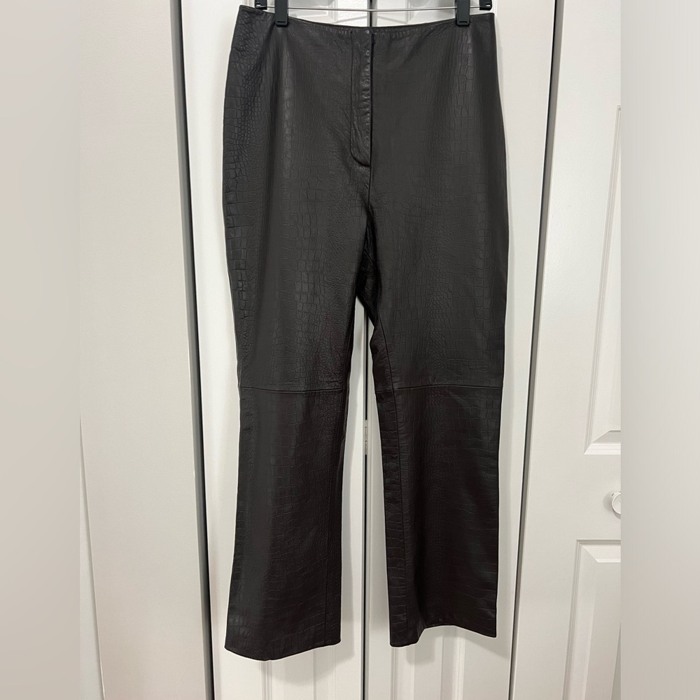 INC Brown Leather Straight Leg Pants (Size 12)